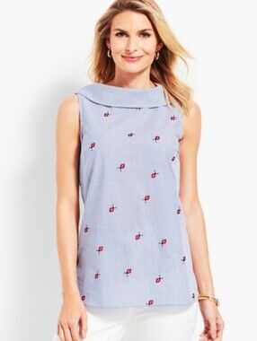 Talbots Navy & White Striped Sleeveless Top with Ladybugs Embroidery Women's M